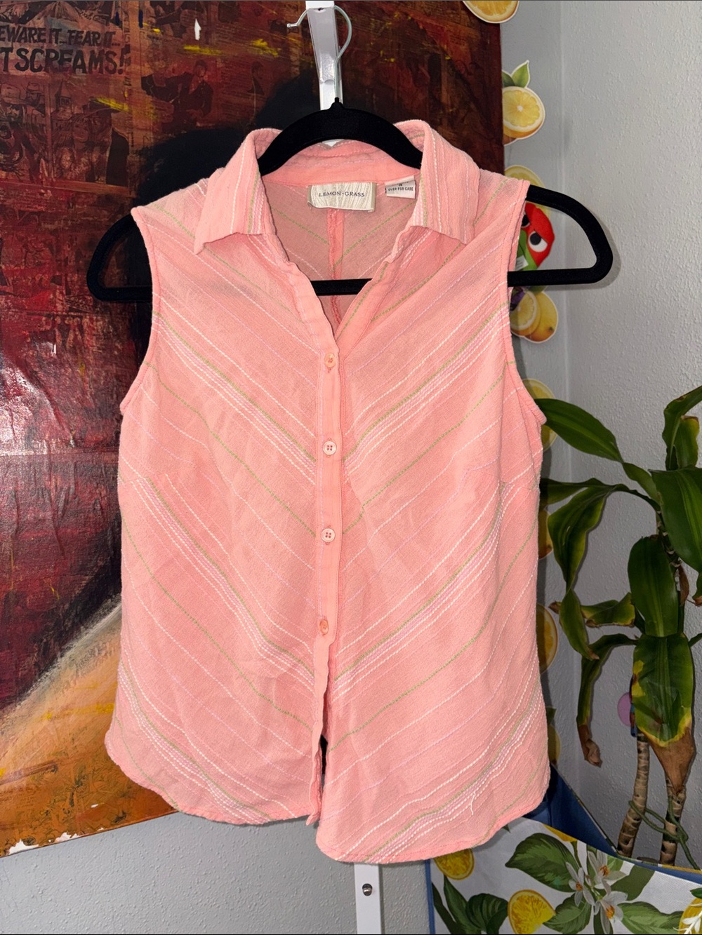 Lemon Grass Cotton Embroidered Button Up Size S